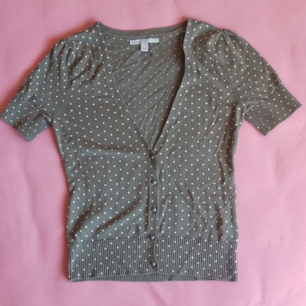 ON short sleeve olive polka dot light cardigan